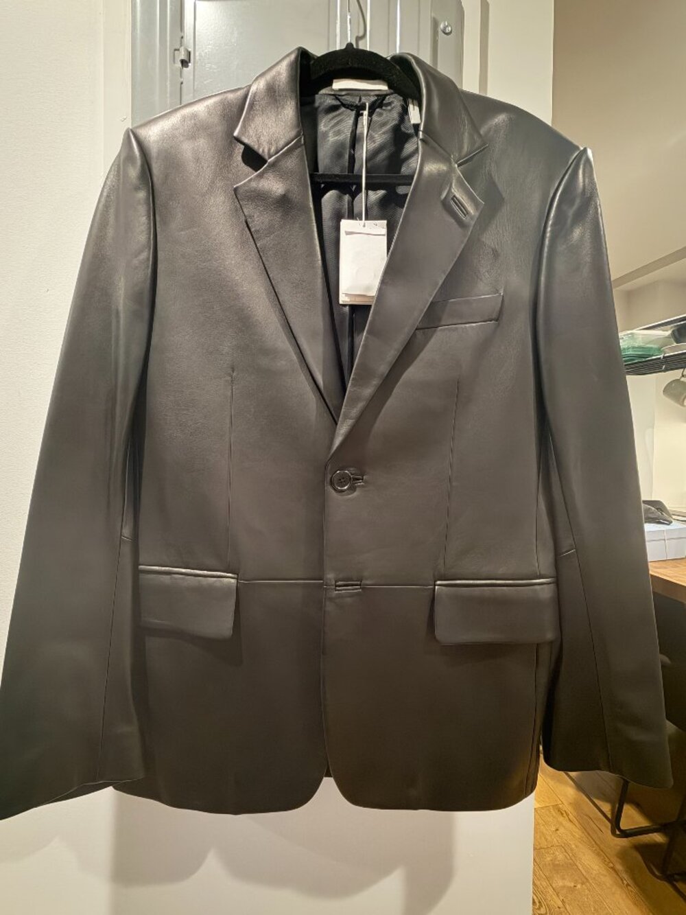 NWT Helmut Lang Paneled Leather Blazer Black Nappa Lamb Size M Unisex